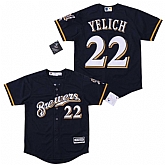 Youth Brewers 22 Christian Yelich Navy Cool Base Jersey,baseball caps,new era cap wholesale,wholesale hats